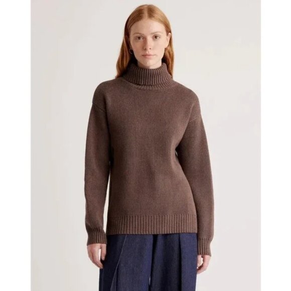 SOLD Quince 100% Organic Cotton Turtleneck Sweater Heather Brown S SOLD OUT NEW - Picture 1 of 14